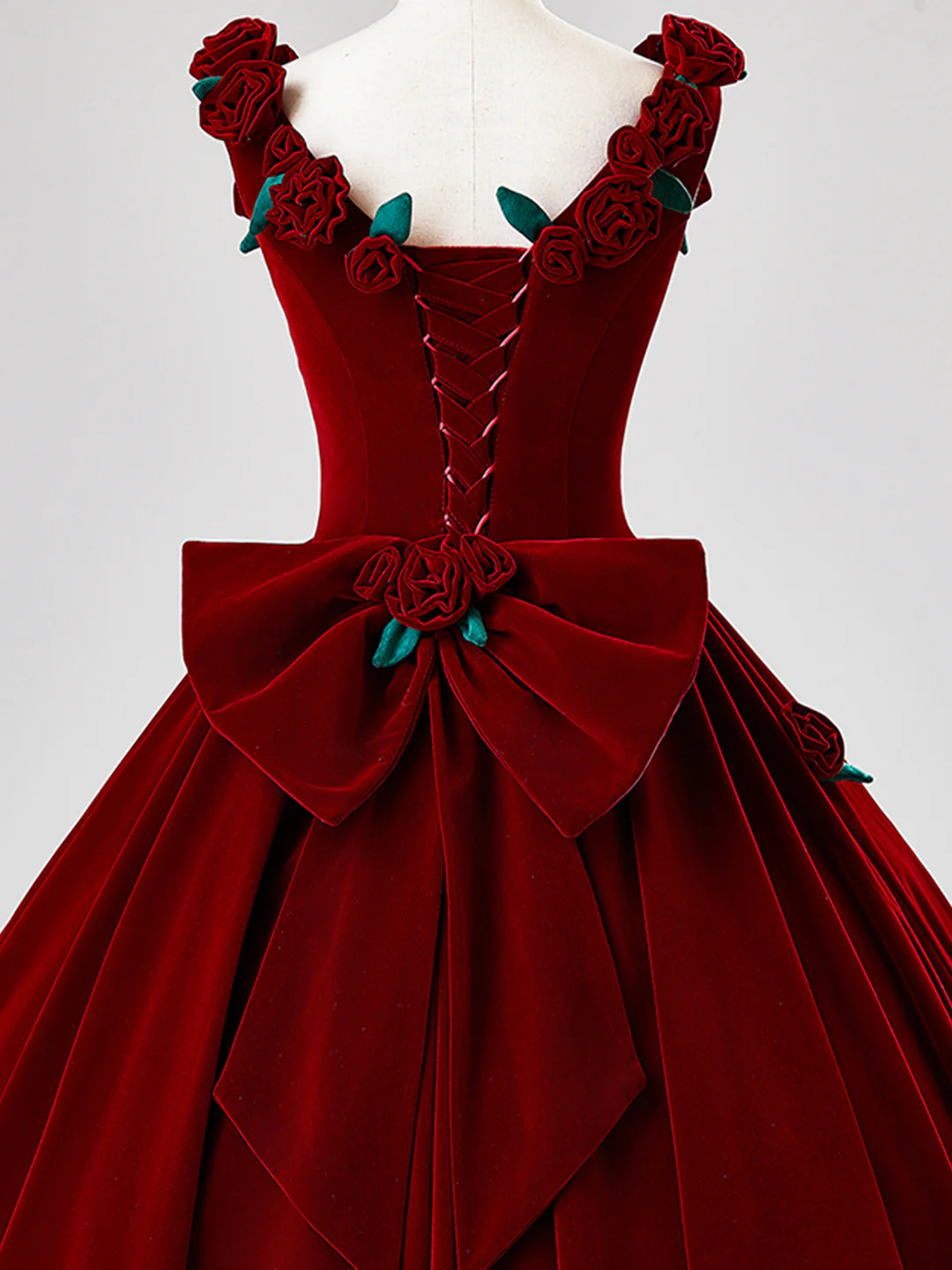 Beautiful Burgundy Velvet Quinceanera Dress Birthday Ball Gown With Rose Flowers Y7750