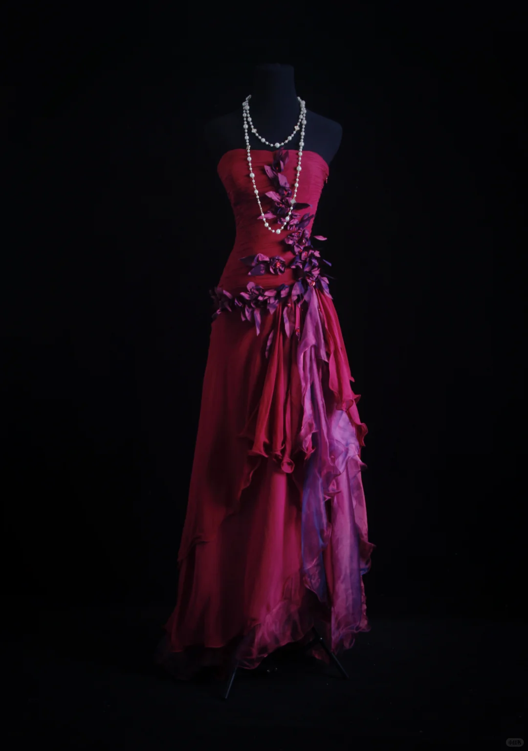 Charming Fuchsia Chiffon Appliques A Line Long Party Dress Strapless Prom Dress SP2152