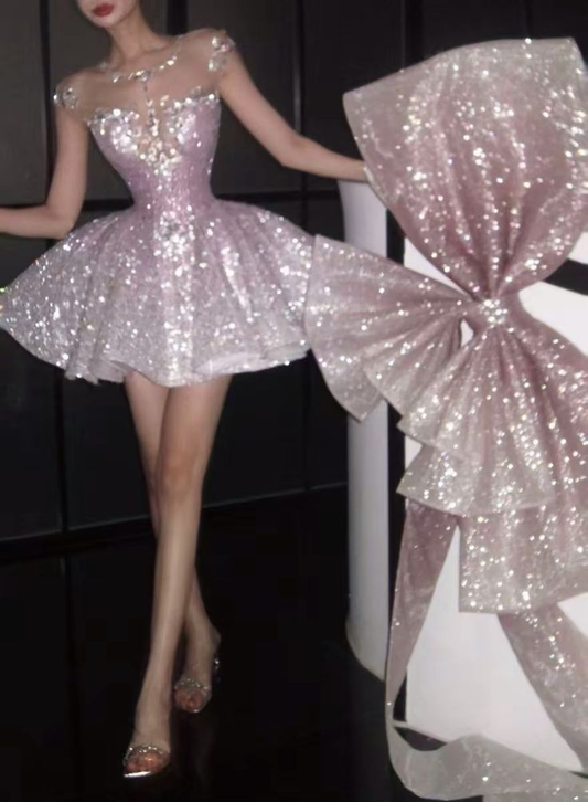 Sweet Pink Tulle Sequin A Line Short Birthday Outfits Formal Homecoming Dress Y9355