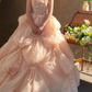 Pretty Pink Strapless Organza Appliques Long  Wedding Dress SP730