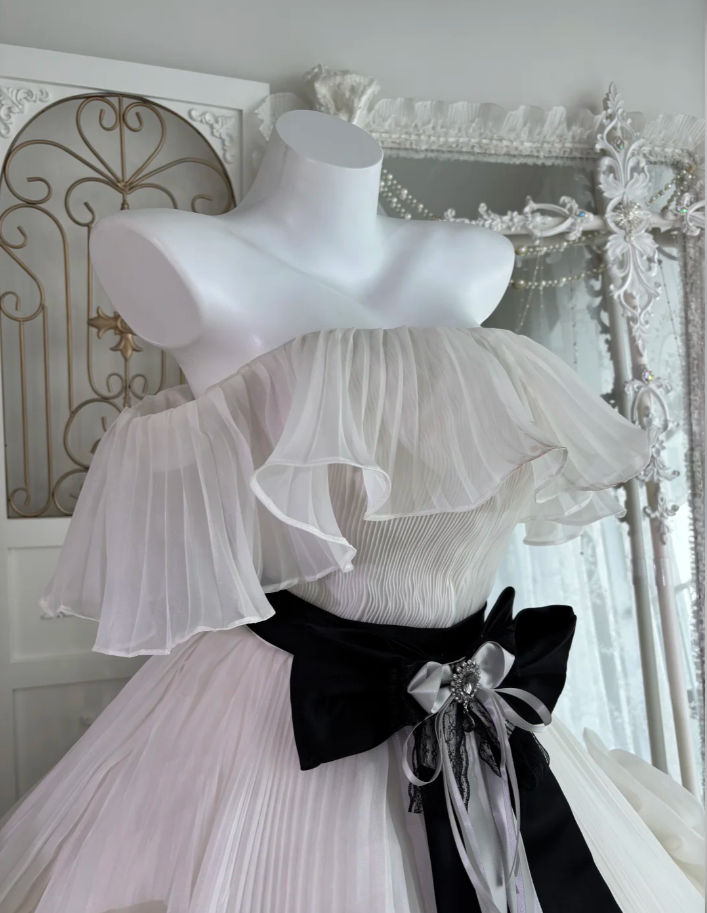 Elegant Strapless Tulle Pleated 3D Flowers Long  Birthday Quinceanera Dress Sweet 16 Dress SP1447