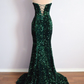 Peacock Green Mermaid Strapless Sparkly Lace-Up Long Formal Prom Dress Y4170