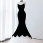 Black Mermaid Velvet Tulle Long Prom Dress, Evening Dress Y4678