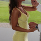 Mermaid Yellow Long Prom Dresses, Backless Yellow Prom Dresses Formal Evening Dresses Y1562