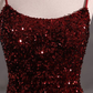 Slim Burgundy Shimmery Open Back Formal Prom Evening Dress Y4164