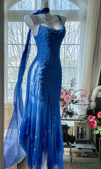 Vintage Pink Chiffon Beaded Mermaid Evening Dress Prom Dress Y8788