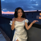 Off The Shoulder White Satin Long Evening Dress,White Evening Gown,Y2514