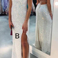 Sparkly Spaghetti Straps Mermaid White Sequin Prom Evening Dress Y8071