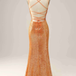 Orange Sequined Backless Mermaid Prom Dress Y2974