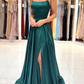 A-line Square Neckline Spaghetti Straps Sweep Train  Prom Dress With Split Y6165