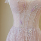 Light Pink Round Neckline Lace Long Prom Dress, A-line Pink Floor Length Party Dress Y4492