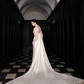 Classy White Satin Chiffon Mermaid Prom Dress,Strapless Long Wedding Dress Y8591
