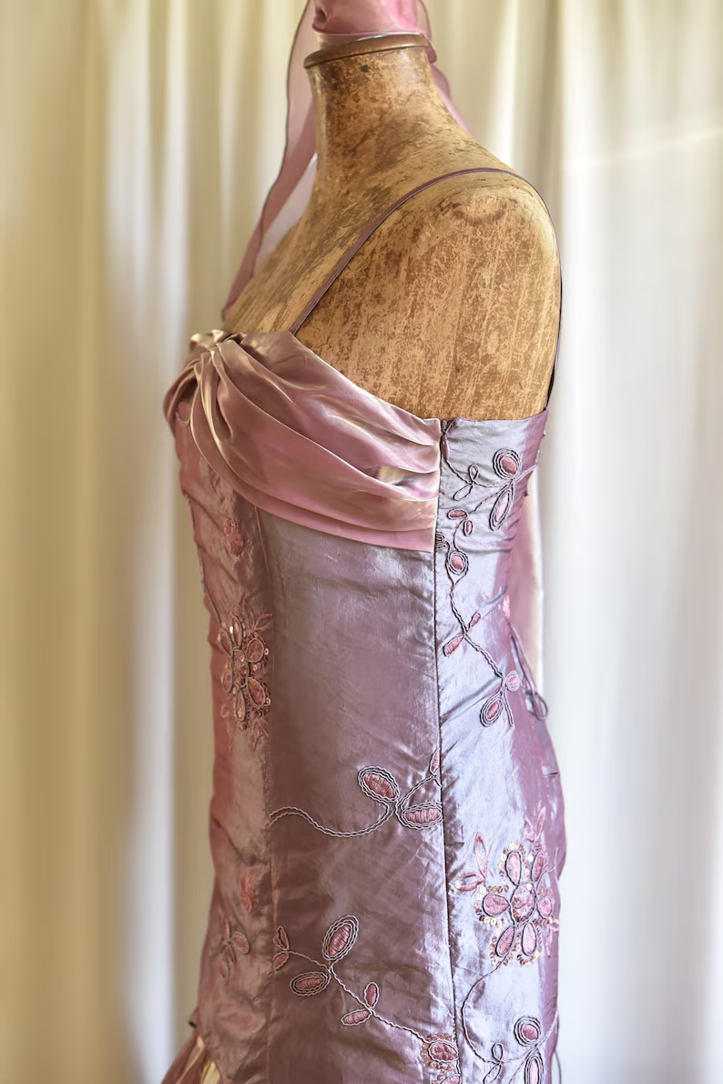 Retro Spaghetti Straps Purple Satin Organza Pleated Layered Mermaid Prom Dress Long Party Dress SP1366