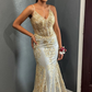 Princess Embroidered Corset Style Gold Mermaid Evening Dress Y5887