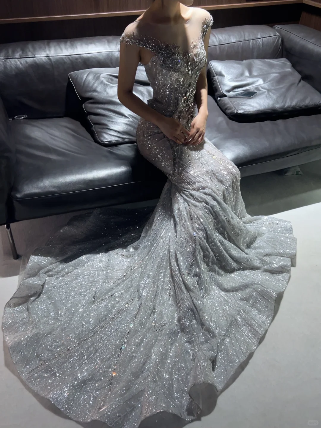 Sparkly Silver Tulle Sequin Mermaid Long Wedding Dress SP4154