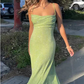 Sexy Green Mermaid Spaghetti Straps Maxi Long Prom Dresses Y4456