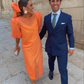 Retro Style Orange Prom Dress with Puff Sleeves,Orange Casual Dress Y4757