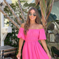 Hot Pink A-line Homecoming Dress with Puff Sleeves,Summer Dress Y2758