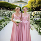 Elegant A Line V Neckline Pink Satin Evening Dress Bridesmaid Dress Y8808