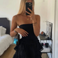Black Strapless A-line Homecoming Dress,Black Mini Dress  Y2163