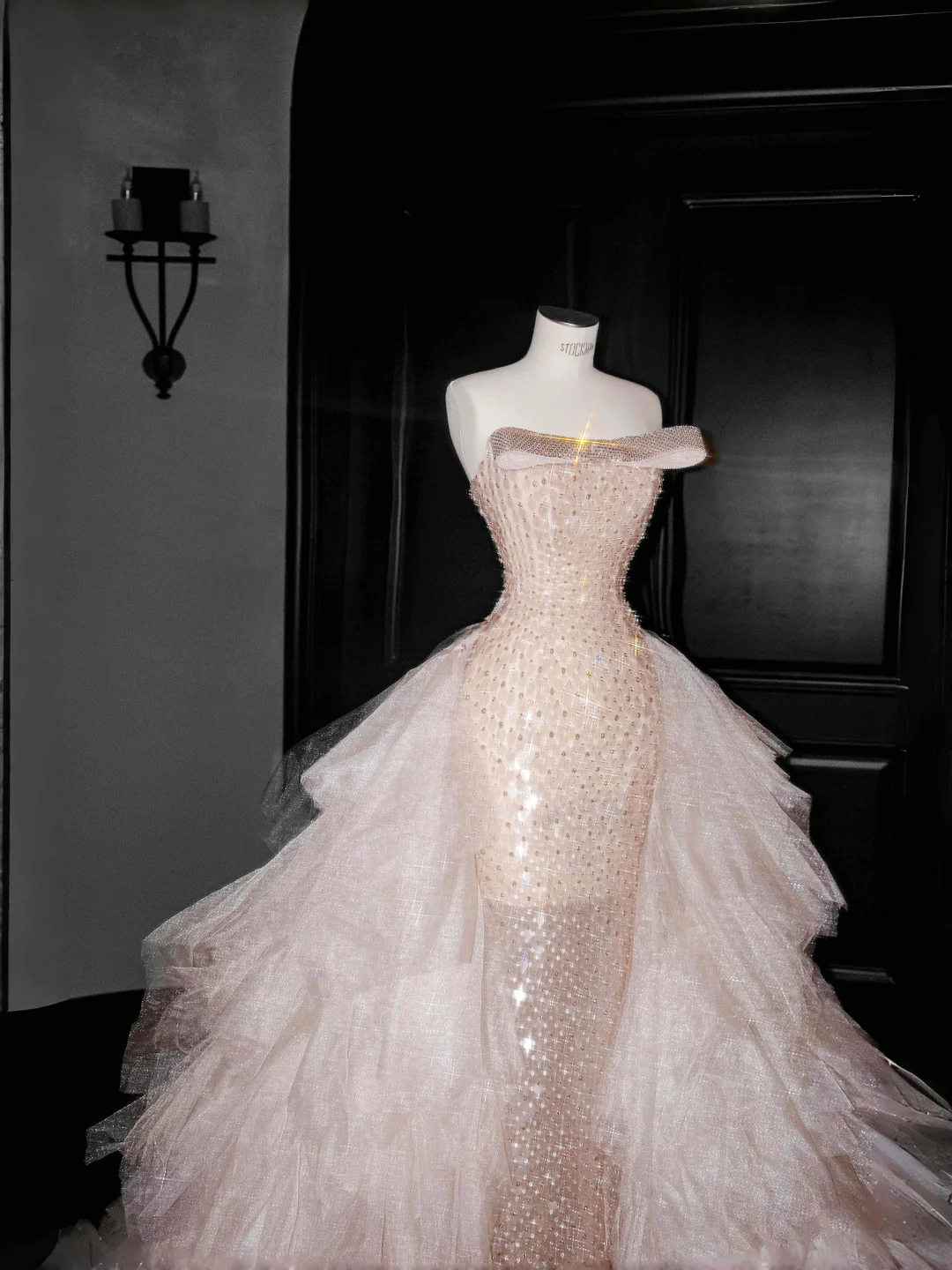 Gorgeous Champagne Tulle Sequins Beaded Sheath Long Prom Dress Evening Dress Y8658