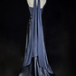 Classy Halter Navy Blue Satin Mermaid Long Wedding Guest Dress Party Dress Prom Gown SP1280