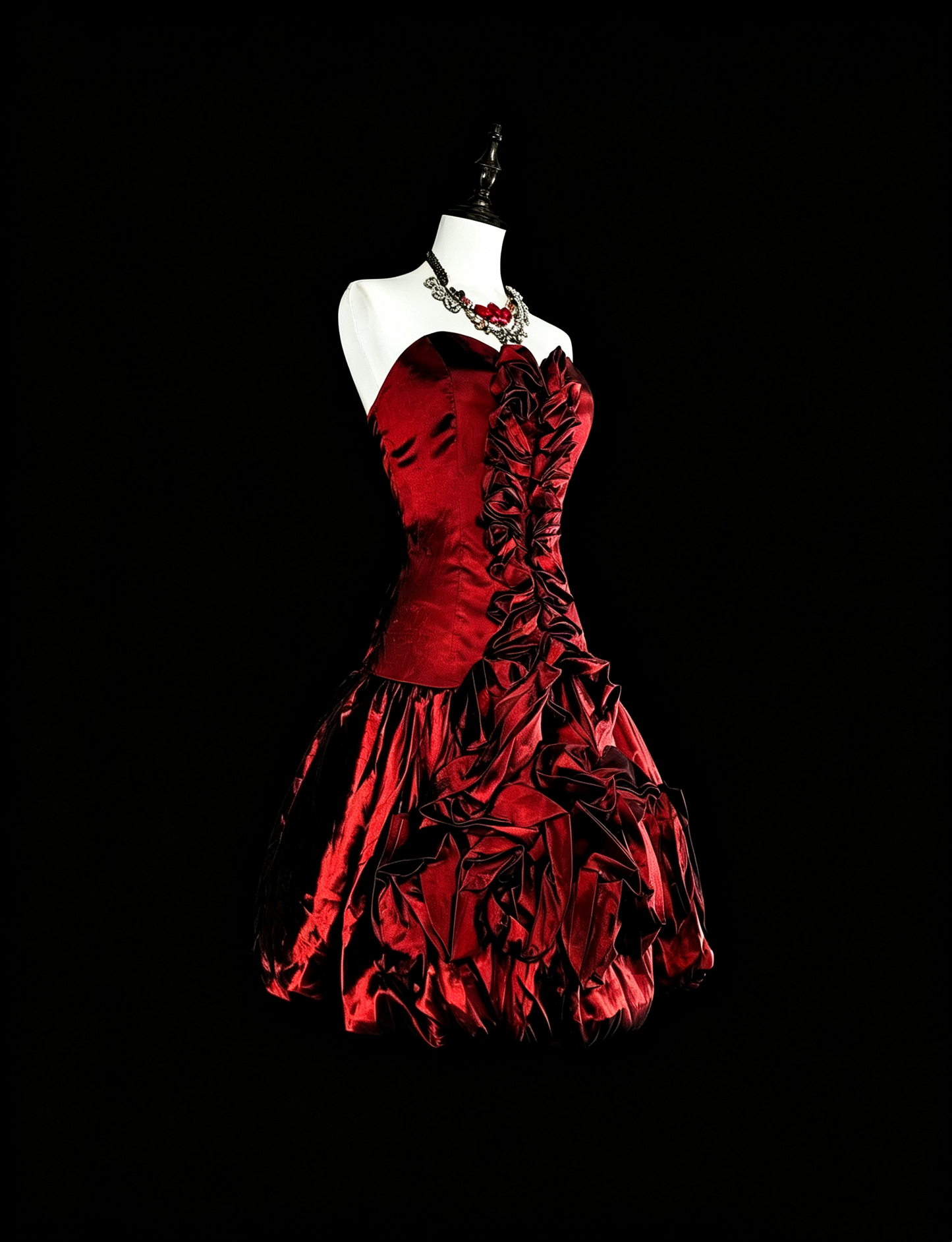 Sexy Red Satin Pleated Rose Floral A Line Short 9th Grade Homecoming Dress,Strapless Short Prom Dress SP3392