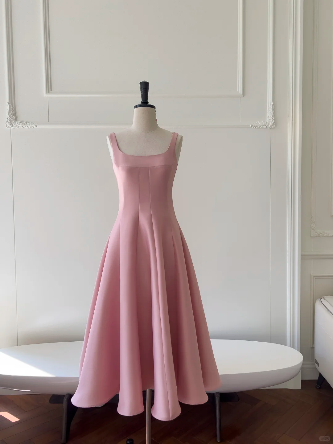 Fashion Pink Sleeveless Satin A Line Long Wedding Guest Dress Formal Prom Dress Party Gown SP2570