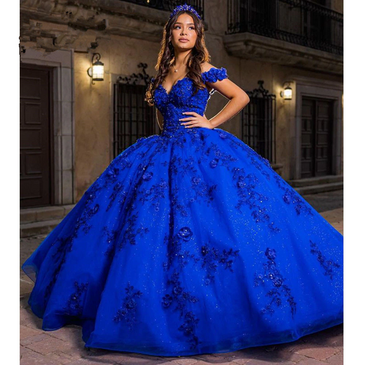 Royal Blue Quinceanera Dresses for Sweet 15 Year Off the Shoulder Puffy Ball Gown Y2726