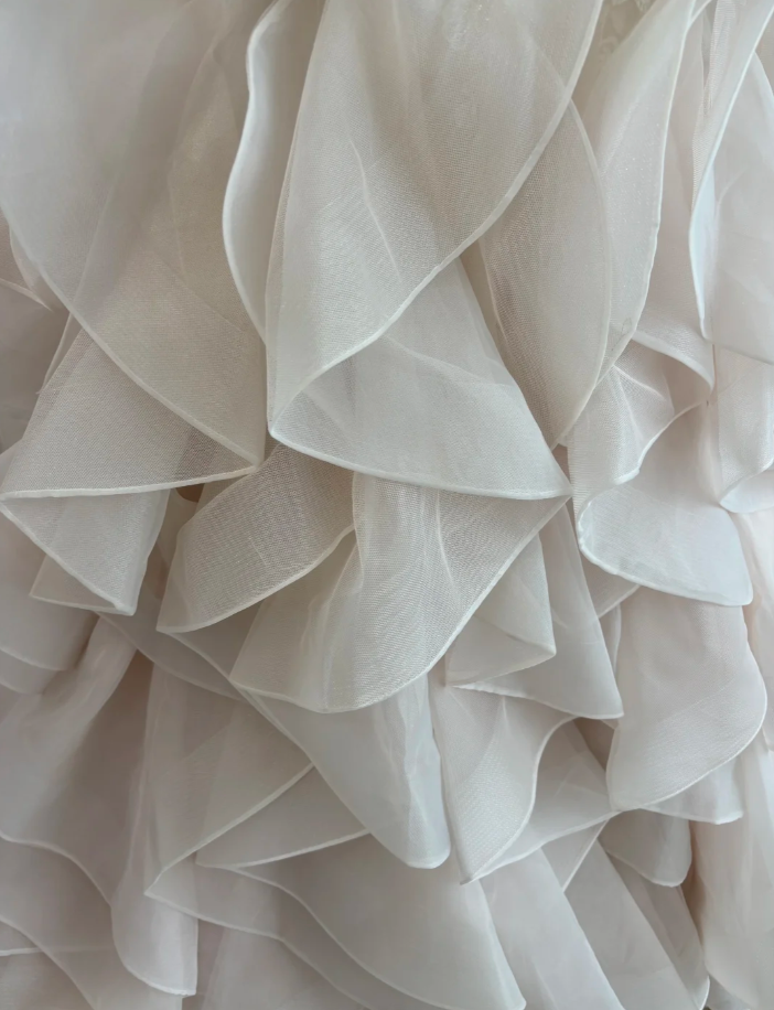 Pretty Strapless Light Pink Apricot Lace Appliques Tulle Ruffles Mermaid Long Party Dress Formal Wedding Guest Dress SP1449