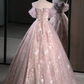 Pink Sweetheart Floral Lace and Tulle Prom Dress, Pink Sweetheart Long Party Dress Y6526