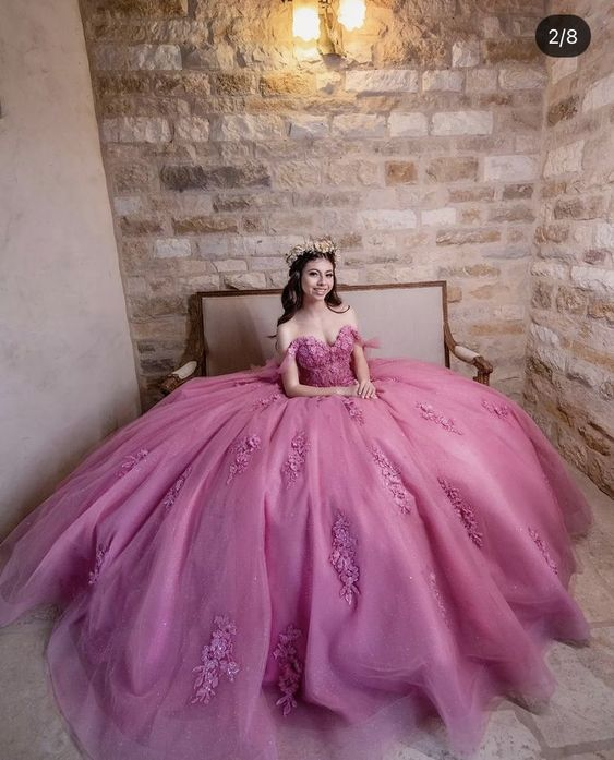 Luxury Dusty Rose Off Shoulder Lace 3D Flower Applique Ball Gown Birth Simplepromdress Luxury Dusty Rose Off Shoulder Lace 3D Flower Applique Ball Gown Birth Simplepromdress
