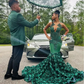 Luxurious Green Mermaid Evening Dress 3D Flowers,Pageant Dress Y6356