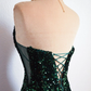 Peacock Green Mermaid Strapless Sparkly Lace-Up Long Formal Prom Dress Y4170