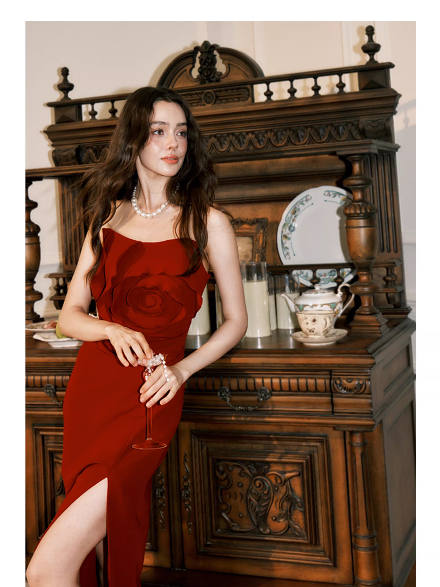 Unique Strapless Red Satin Sheath Slit Party Dress Long 18th Birthday Outfits SP1989