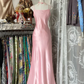 Chic Pink Spaghetti Straps Satin Mermaid Prom Evening Dress Y8104