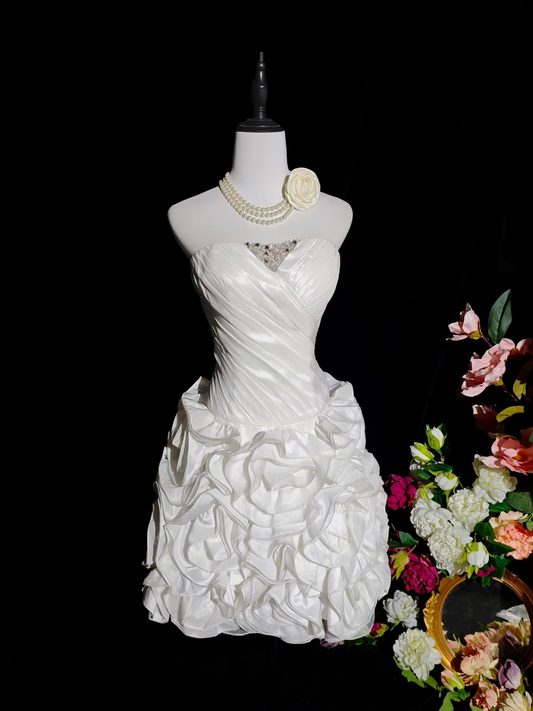 Sexy Strapless White Satin Pleated Short Homecoming Dress Birthday Dress SP2716