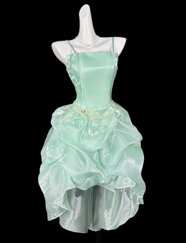 Charming Pink Satin Organza Short Graduation Homecoming Dress,Spaghetti Straps Short Prom Gown SP3531