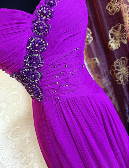 Charming Strapless Chiffon Beaded Long Prom Dress Birthday Party Gown SP1884