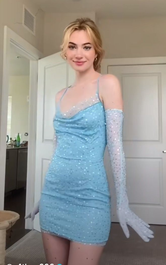 Classy Blue Sequin Sheath Short 18th Birthday Outfits Formal Homecoming Dress With Gloves Y9478