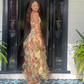 Beautiful Spaghetti Straps Chiffon Print Floral Prom Dress,A Line Ruffles Evening Dress Y8064