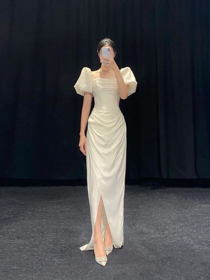 Elegant White Satin Prom Dress,White Reception Dress,White Formal Gown Simplepromdress Elegant White Satin Prom Dress,White Reception Dress,White Formal Gown Simplepromdress