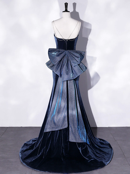 Mermaid Velvet Blue Long Prom Dresses, Blue Velvet Long Evening Dress Simplepromdress Mermaid Velvet Blue Long Prom Dresses, Blue Velvet Long Evening Dress Simplepromdress