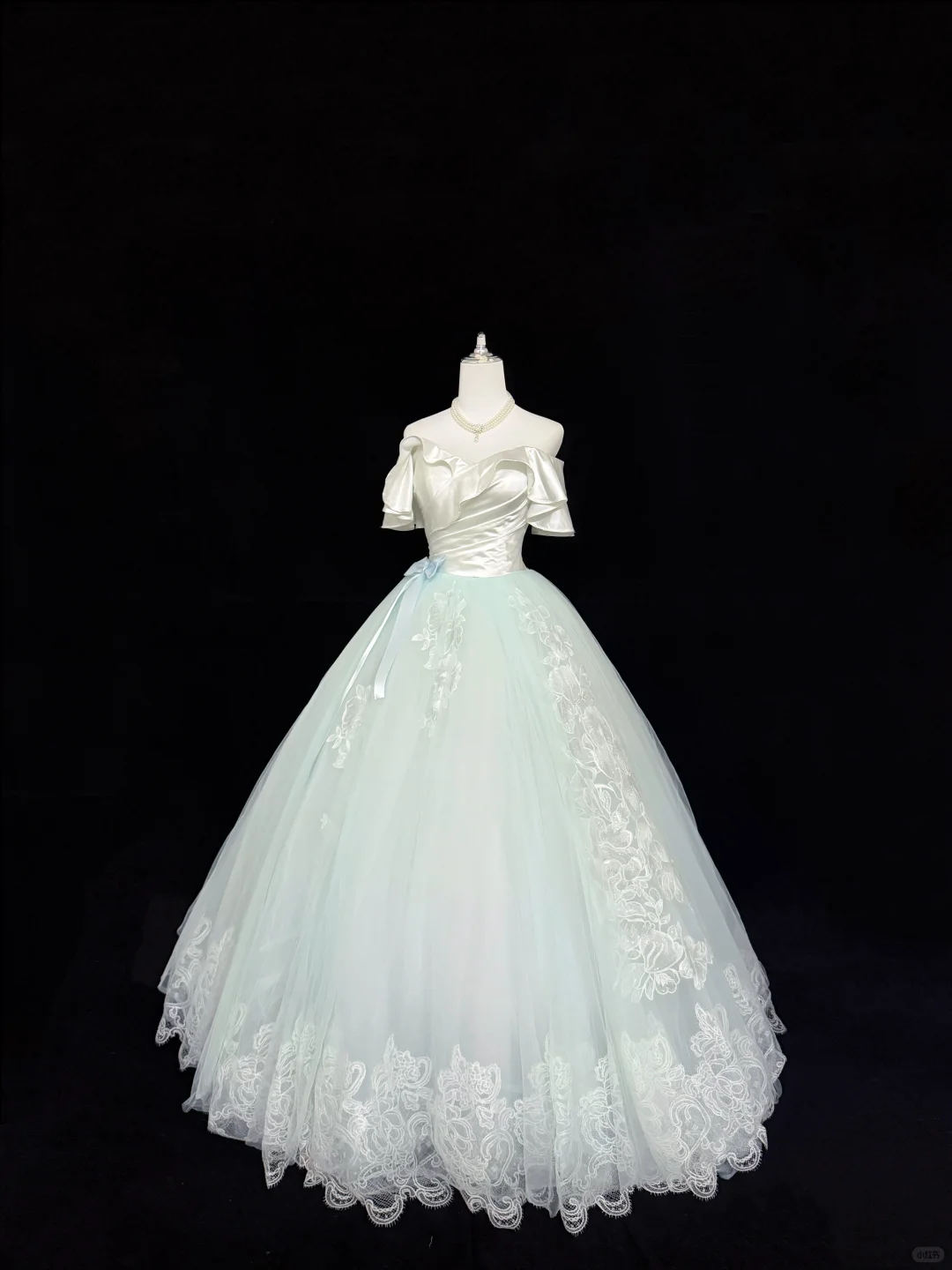 Charming Ball Gown Pastel Mint Green Off The Shoulder Tulle Appliques Long Party Dress Prom Dress SP2217