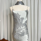 Charming Spaghetti Straps Silver Satin Lace Party Dress Retro Mermaid Prom Dress With Ribbon SP629