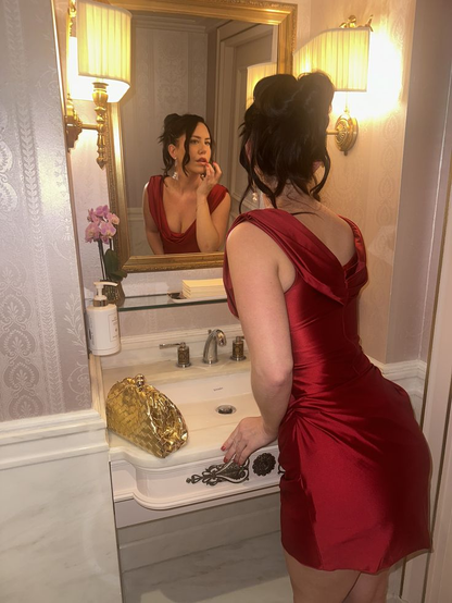 Vintage Burgundy Satin Sheath Cocktail Dress Short 7th Grade Homecoming Dress SP95
