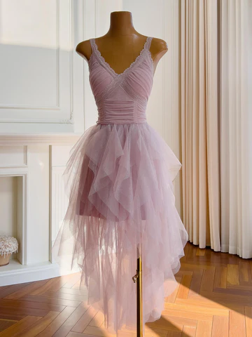 Purple Tulle Ruffle Layered Homecoming Dress Mini Party Dress Y8819