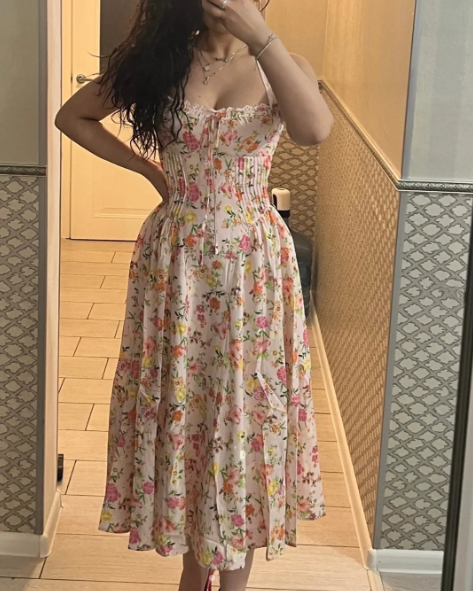 Charming Halter Pink Satin Print Floral A Line Long Party Dress Birthday Prom Dresses SP1159