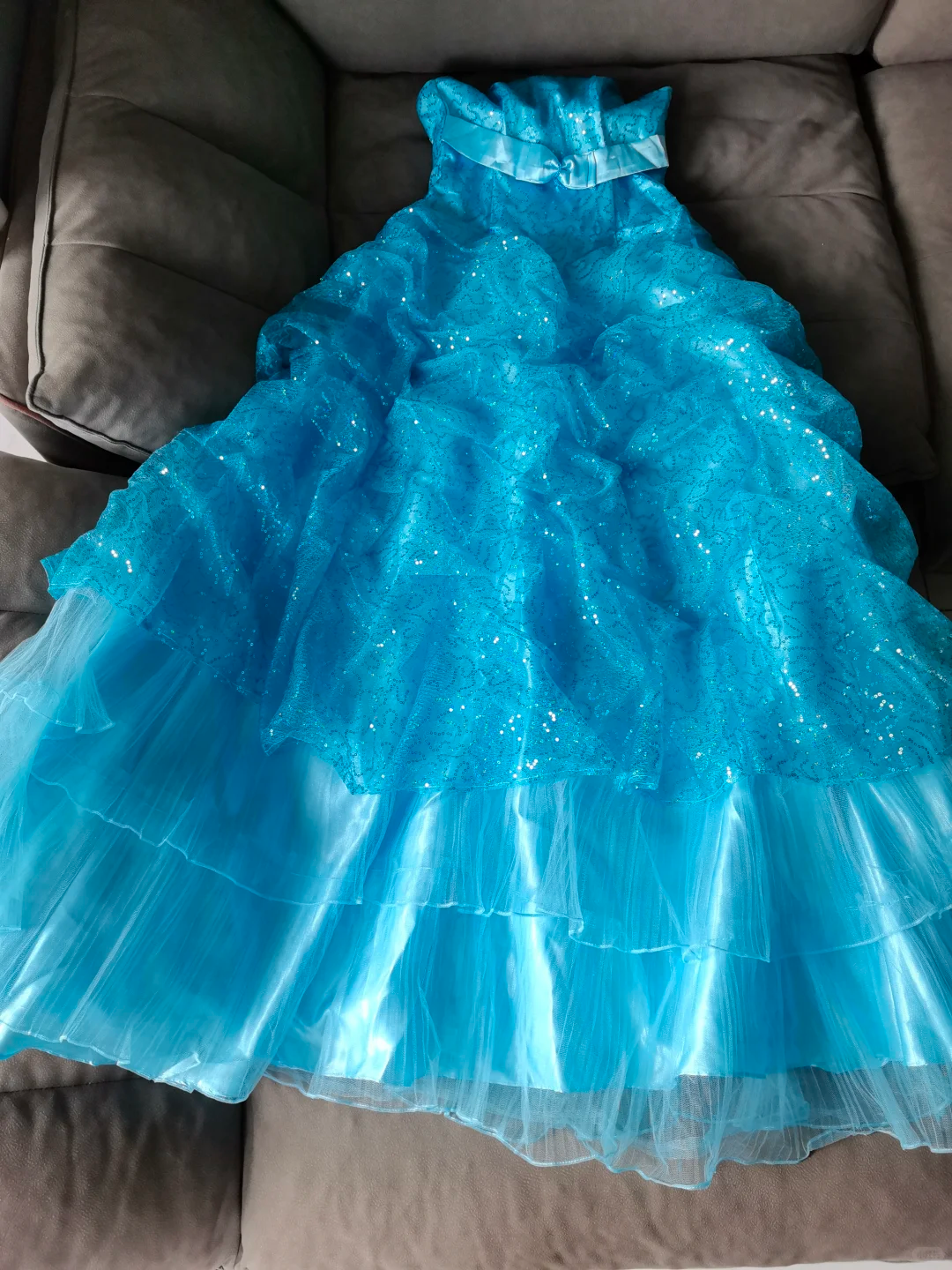 Pretty Strapless Tulle Sequin Ball Gown Long Birthday Prom Dress Party Dress SP2322