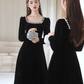 Black evening dress,high sense velvet long sleeve evening dress, custom made Y2934